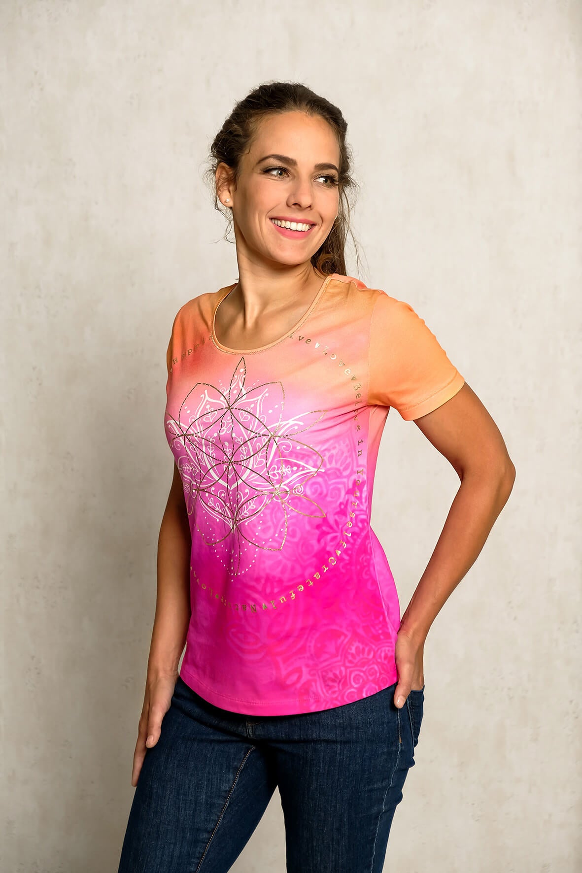 Yoga Shirt Happy Lotus - pink-mandarin - YOGISHOP