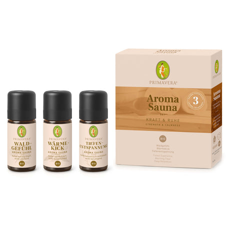 Bio Aroma Sauna Set (Kraft und Ruhe), 3 x 10 ml - YOGISHOP