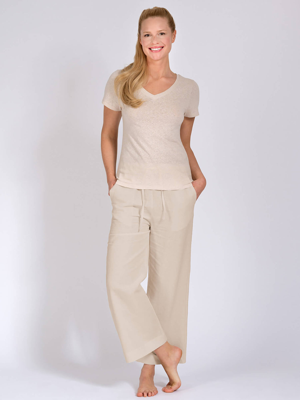 Yoga-Shirt - Celine beige mit Leinen - YOGISHOP