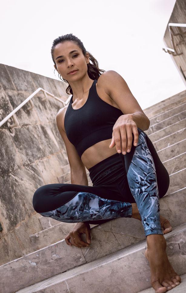 Function-Leggings "Colourblock tie dye" - black/navy - YOGISHOP