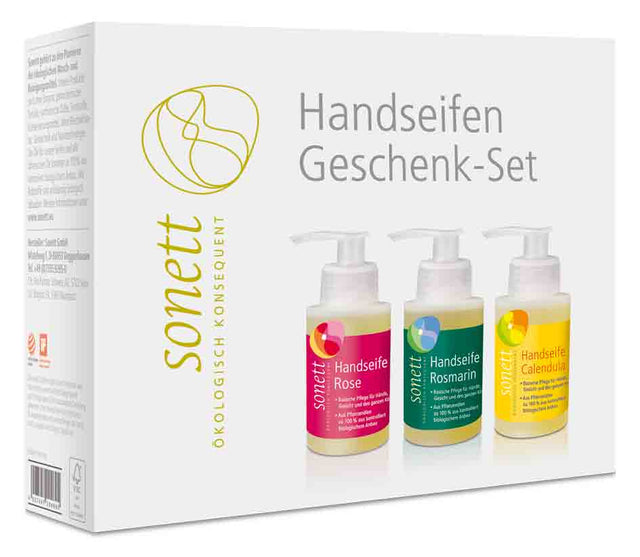 Handseifen-Geschenkset Calendula - Rosmarin - Rose, 3 x 110 ml - YOGISHOP