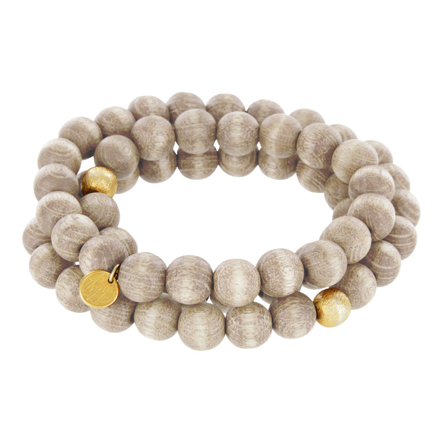 Hand-Mala Vintage Wood - GOA, natur & goldplattiert - YOGISHOP