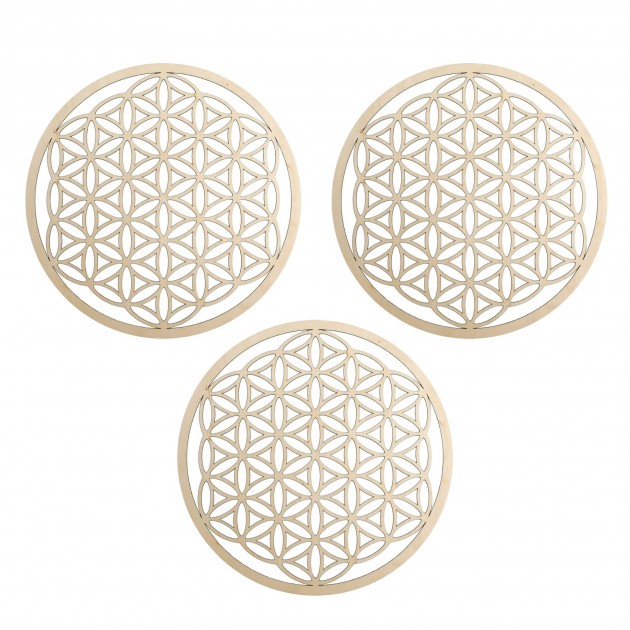 Wall ornament "Flower of Life", wood 22 cm - Set of 3 