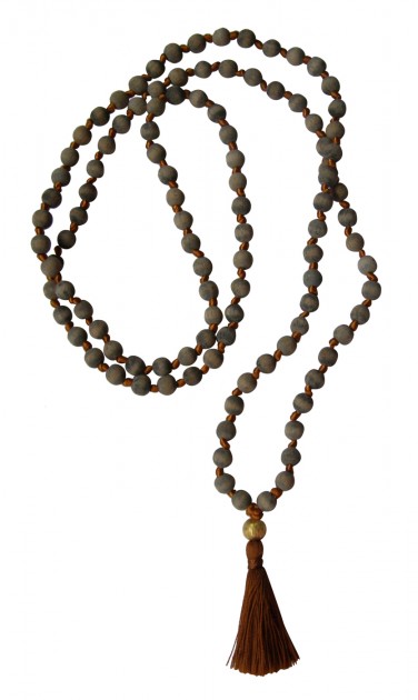 Mala necklace "Vintage" - wood grey, tassel copper, pearl gold Wood grey, tassel copper, bead gold