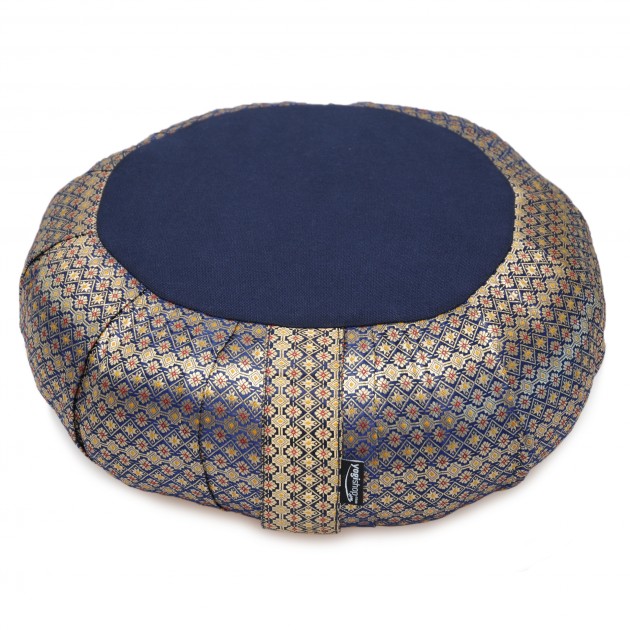 Meditation cushion round pleated - golden mind - midnight blue 
