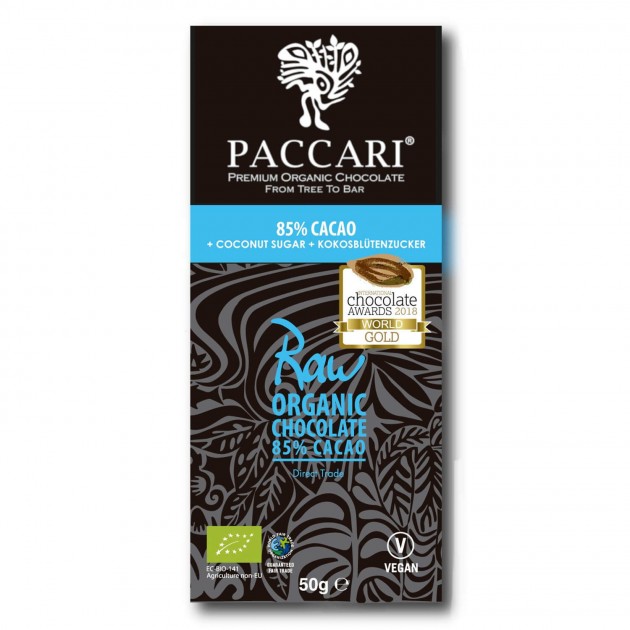 Organic Raw Chocolate Bar 85% with Coconut Sugar, 50 g 
