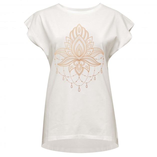 Yoga-T-Shirt Batwing „celestial flower“ - ivory/copper S