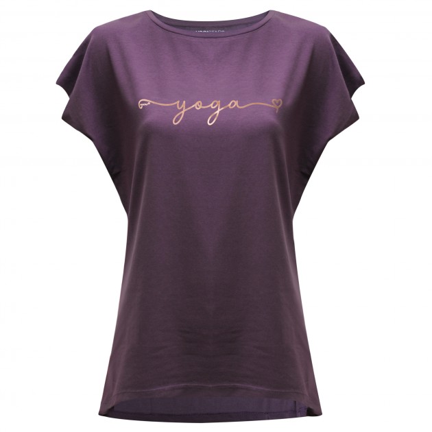 Yoga T-shirt Batwing "yoga" - berry/copper M