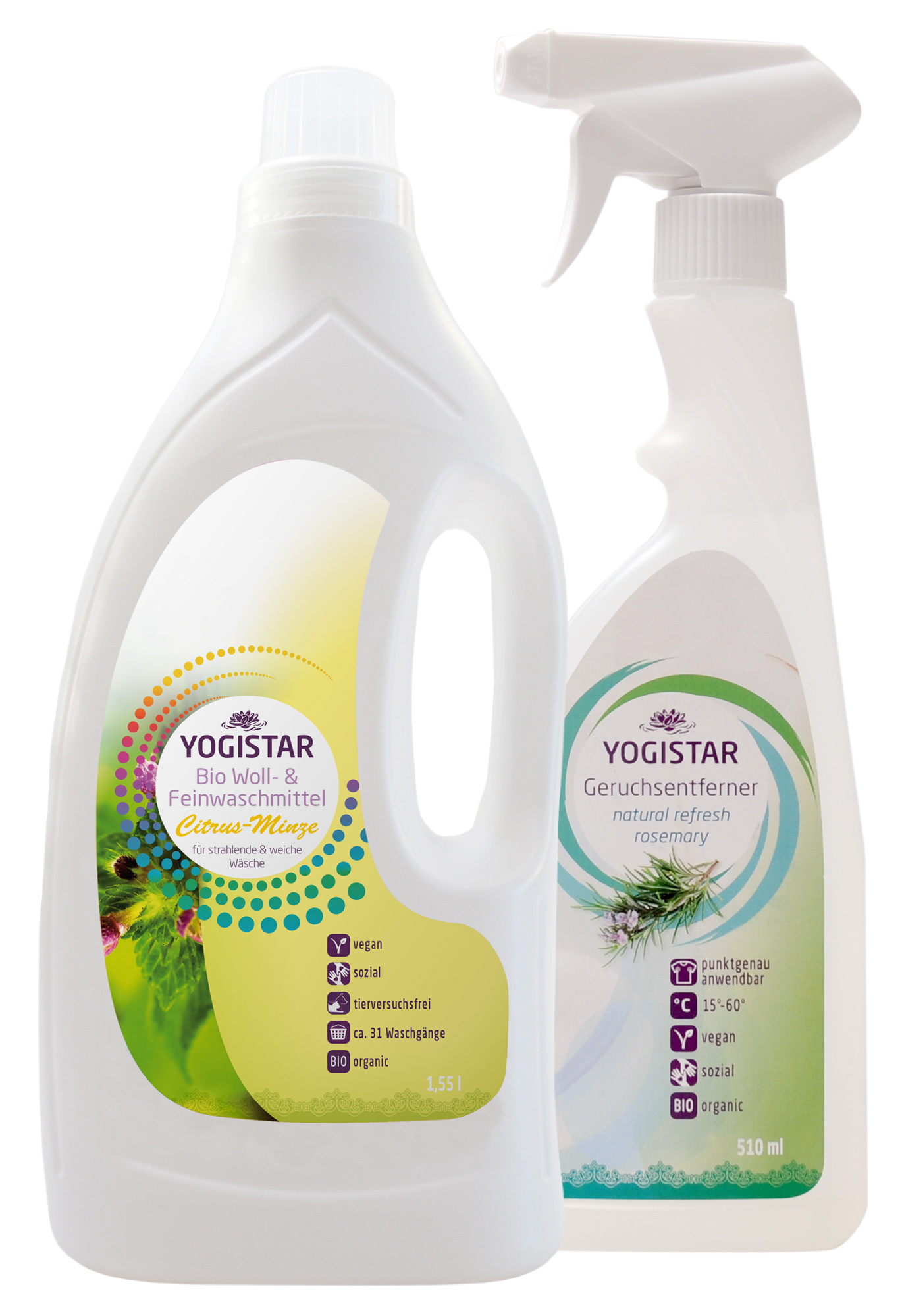 YOGISHOP | Bio Yogawear-Pflegeset (Waschmittel + Geruchsentferner) -  Citrus-Minze/Rosemary, 2,06 l | Yoga, Yogamatten & Yoga-Zubehör